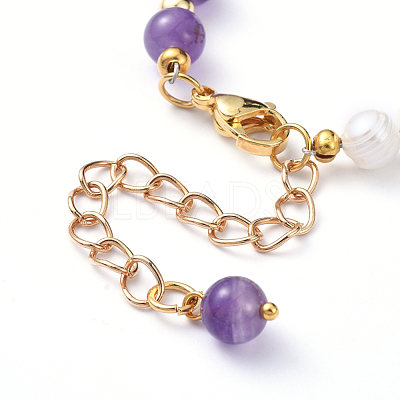Natural Pearl & Natural Amethyst Beaded Bracelets BJEW-JB05153-02-1