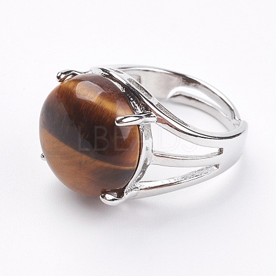 Adjustable Natural Tiger Eye Finger Rings RJEW-F075-01A-1