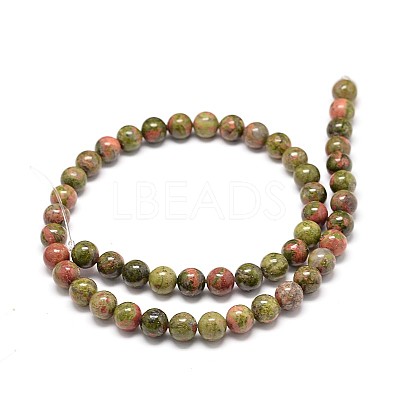 Natural Gemstone Unakite Round Bead Strands G-P075-35-8mm-1