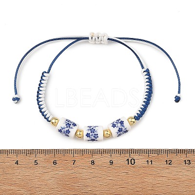 Adjustable Handmade Chinoiserie Floral Printed Porcelain Column Beads & Brass Braided Bead Bracelets for Women BJEW-JB14210-1