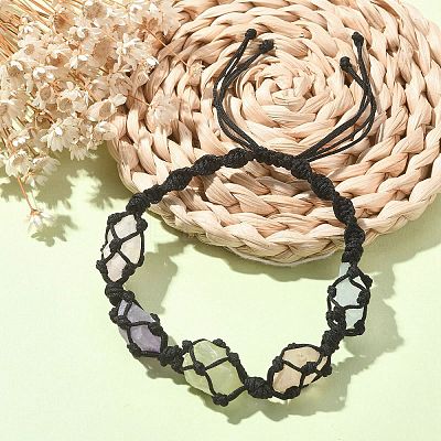 Dyed Natural Quartz Crystal Braided Bead Bracelets BJEW-TA00346-01-1