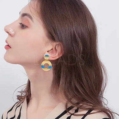 4 Pairs 4 Colors Polymer Clay Donut Dangle Stud Earrings with Iron Pins EJEW-FI0003-02-1