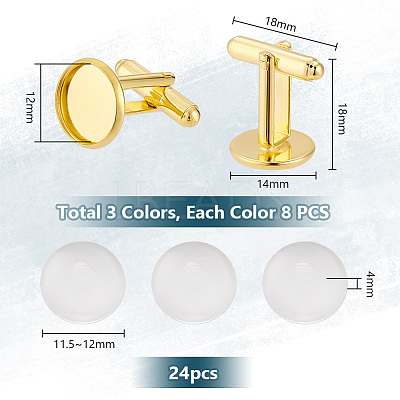 24Pcs 3 Style Rack Plating Brass Cufflinks KK-PH0006-69-1