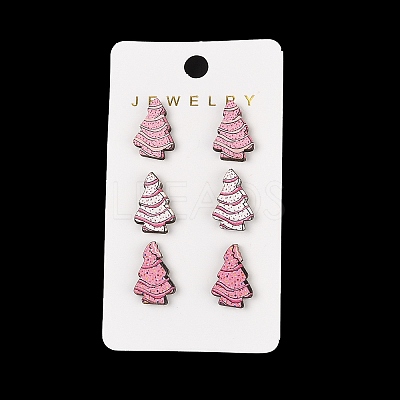 Wood Stud Steel Needle Earrings EJEW-U016-04P-01-1