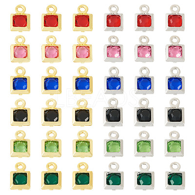 72Pcs 12 Styles Rack Plating Brass Glass Charms KK-TA0001-78-1