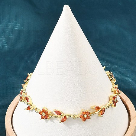 Brass Pave Cubic Zirconia Flower Link Chain Bracelets for Women KK-CBA68DA-14G-01-1