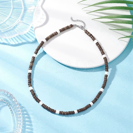 Natural White Shell & Coconut Heishi Beaded Necklaces for Women NJEW-JN05473-02-1