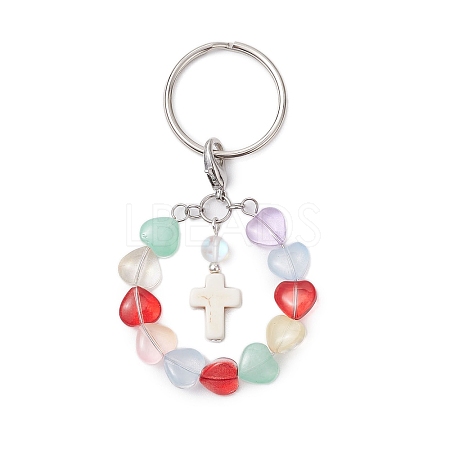 Glass & Synthetic Turquoise & Synthetic Moonstone Keychain KEYC-JKC01031-1