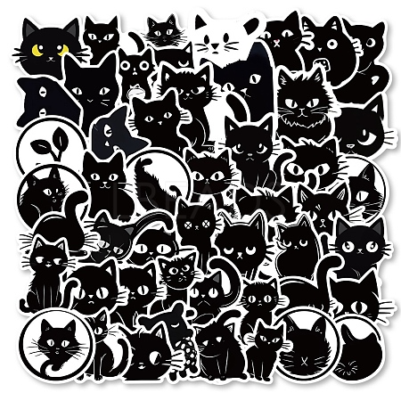 50Pcs PVC Self Adhesive Cat Cartoon Stickers STIC-B001-06-1