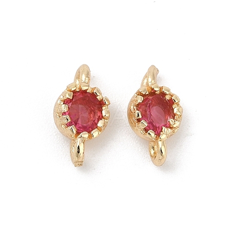 Brass Cubic Zirconia Flat Round Connector Charms KK-H204-02KCG-05-1