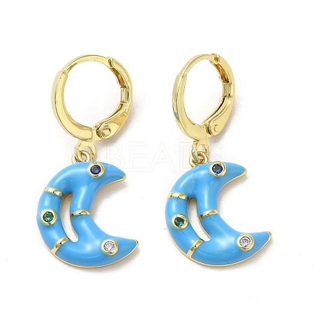 Crescent Moon Golden Brass Dangle Leverback Earrings EJEW-L268-031G-01-1