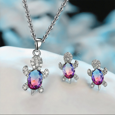 Tortoise Alloy Rhinestone & Glass Pendant Necklaces & Stud Earrings Sets FS-WG4B54D-06-1