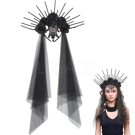 Halloween Polyester Rhinestones Dress Brides Wedding Veil Headband FIND-WH20019-165B-166-1