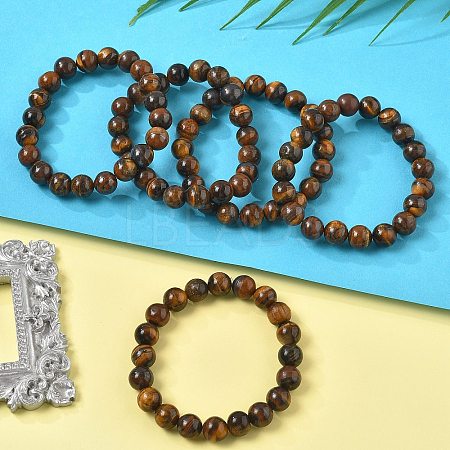 Natural Tiger Eye Bead Stretch Bracelets BJEW-K212-C-028-1