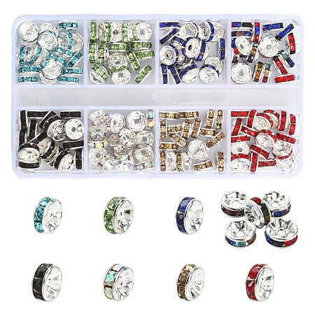 160Pcs 8 Colors Brass Rhinestone Spacer Beads RB-YW0001-03-1