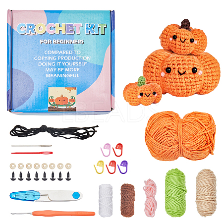 1Set Halloween Theme DIY Pumpkin Knitting Kits for Beginners DIY-SC0026-82-1