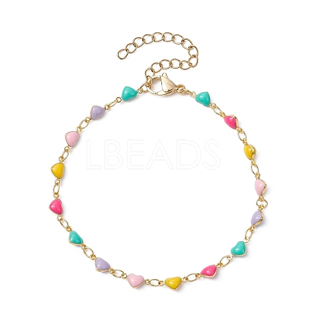 Real 18K Gold Plated Brass Enamel Heart Link Chain Bracelets BJEW-JB09841-1