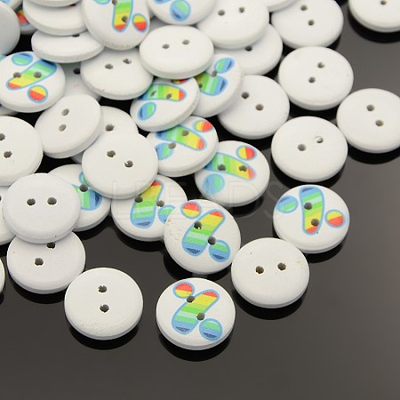 2-Hole Flat Round Mathematical Operators Printed Wooden Sewing Buttons X-BUTT-M002-13mm-01-1