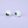 Christmas Printed Round with Christmas Tree Pattern Silicone Focal Beads SI-JX0056A-120-1