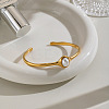 Imitation Pearl Oval 304 Stainless Steel Cuff Bangles for Women KB1970-1-1