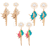 3 Pairs 3 Colors Golden Alloy Sun with Shell Shape Dangle Stud Earrings EJEW-AN0004-40-1