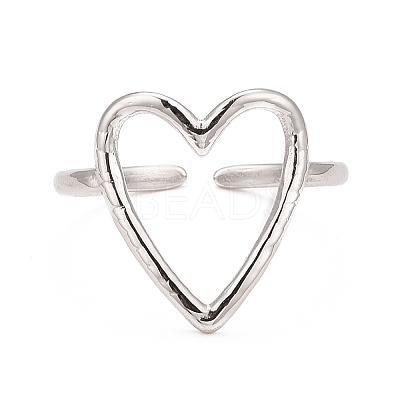 Non-Tarnish 304 Stainless Steel Open Heart Cuff Ring for Women X-RJEW-C025-22P-1