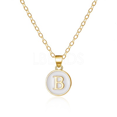 Alloy White Enamel Flat Round with Letter Pendant Necklaces FS-WG63565-02-1