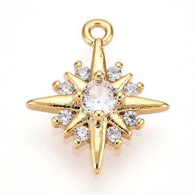 Brass Micro Pave Clear Cubic Zirconia Pendants KK-T075-24G-1