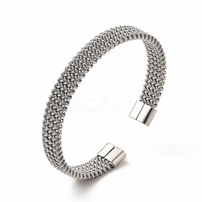 Non-Tarnish 304 Stainless Steel Mesh Chains Shape Open Cuff Bangle for Women BJEW-C033-02P-1