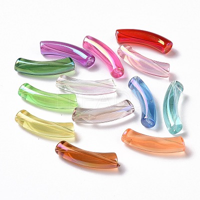 UV Plating Transparent Rainbow Iridescent Acrylic Beads OACR-A016-01-1