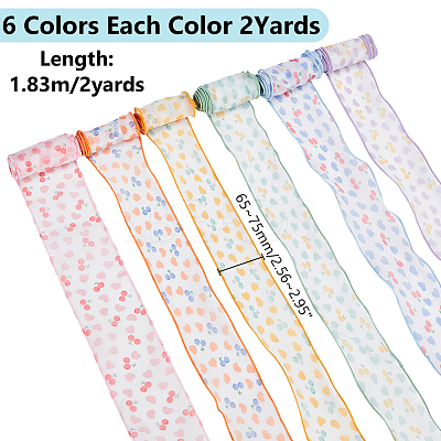 12 Yards 6 Colors Printed Polyester Gauze Ribbon OCOR-WR0001-82-1