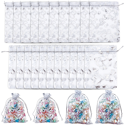 80Pcs 2 Styles Heart Printed Organza Bags OP-BBC0001-04A-1