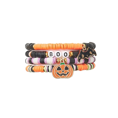 4Pcs 4 Style Polymer Clay Heishi Surfer Stretch Bracelets Set BJEW-TA00276-1