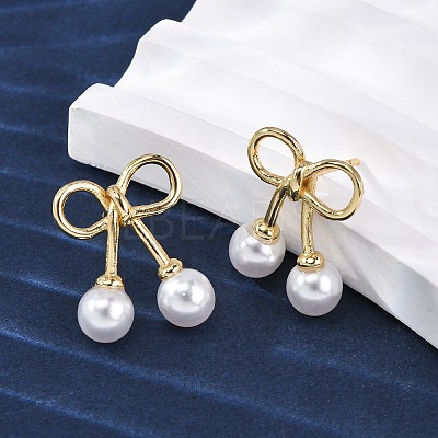 Cherry Brass ABS Plastic Pearl Stud Earrings EJEW-U062-03G-01-1