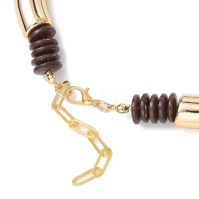 12MM Two Tone Acrylic & CCB Plastic & Coconut Curved Tube Beaded Necklaces for Women NJEW-JN05373-02-1