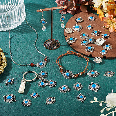 Tibetan Style Alloy with Resin Imitation Turquoise Connector Charms FIND-TAC0035-47AS-11-1