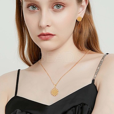 316 Surgical Stainless Steel Daisy Stud Earrings and Pendant Necklace JX377A-1