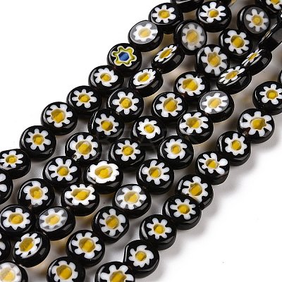 Handmade Millefiori Glass Flat Round Bead Strands X-LK-P011-20-1