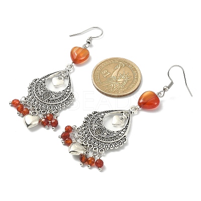 Dyed Natural Red Agate Heart Chandelier Earrings EJEW-JE05364-04-1
