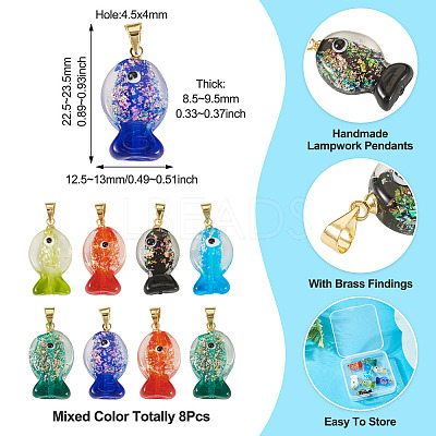 8Pcs Handmade Dichroic Foil Lampwork Pendants DICH-TA0001-01-1