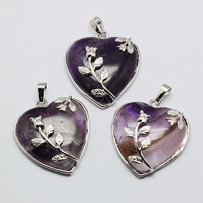 Heart Natural Amethyst Pendants GP356-4-1