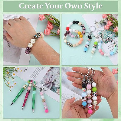 89Pcs Colorful Pattern Printed Silicone Beads Sets SIL-SZ0002-54D-1