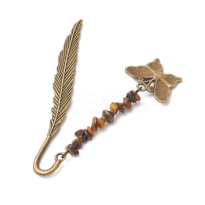 10Pcs Natural Mixed Gemstone Chips Beads and Alloy Pendant Bookmark AJEW-JK00349-1