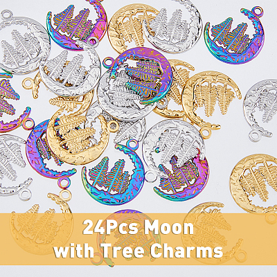 24Pcs 3 Colors 304 Stainless Steel Pendants STAS-DC0013-13-1