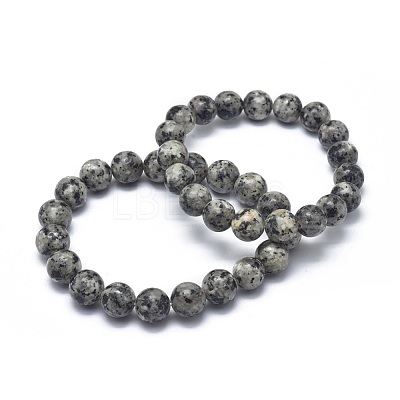Natural Sesame Jasper/Kiwi Jasper Bead Stretch Bracelets X-BJEW-K212-B-033-1