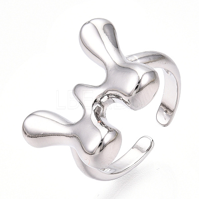 Brass Letter Open Cuff Rings for Women RJEW-G313-01W-P-1