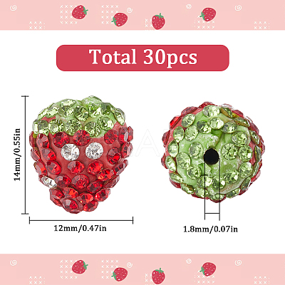 30Pcs Rhinestone Strawberry Plastic Beads FIND-SC0012-13-1