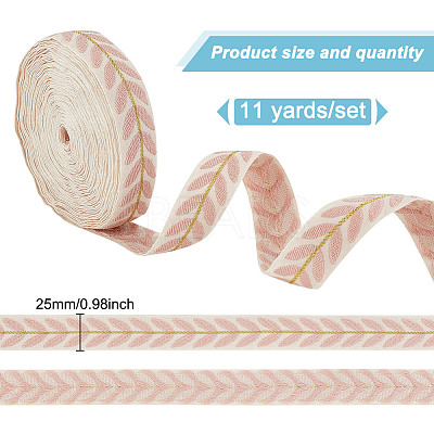 about 10.5~11 yards Ethnic Style Polycotton Jacquard Leaf Ribbons OCOR-GO0001-15B-1