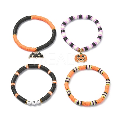 4Pcs 4 Style Polymer Clay Heishi Surfer Stretch Bracelets Set BJEW-TA00276-1