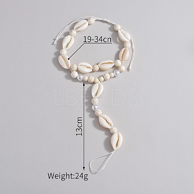 Bohemian Style Natural Cowrie Shell & Plastic Imitation Pearl & Waxed Cord Adjustable Toe Ring Anklets FS-WG56DB4-01-1
